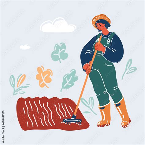 Vector Illustration Of Lovely Young Woman Or Gardener Taking Care Of