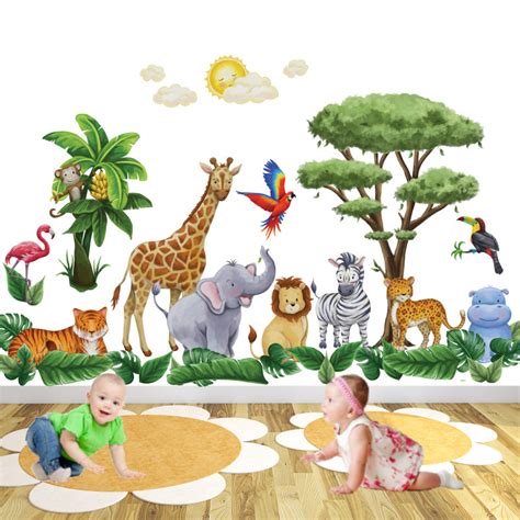 Watercolour Safari Animal Nursery Wall Stickers For Unisex Babys Room