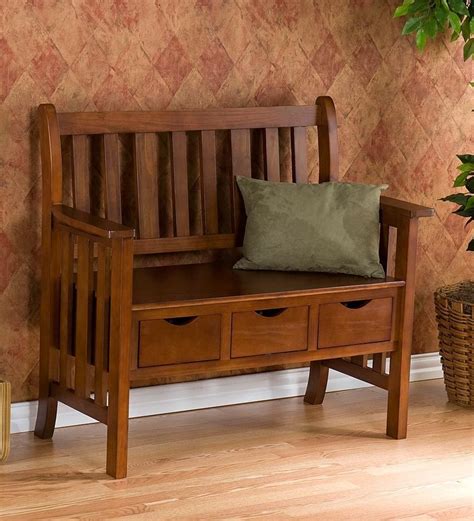 Mission Style 3 Drawer Country Storage Entryway Bench Country