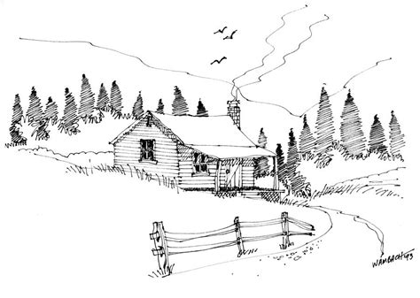 Imagination 1993 Mountain Cabin Drawing By Richard Wambach