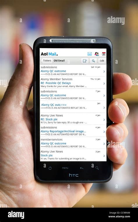 Aol Mail Inbox On An Htc Smartphone Stock Photo Alamy
