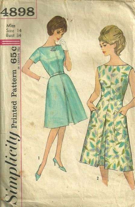 1960s Simplicity 4898 Mad Men Misses Inverted Pleat Dress Pattern Size