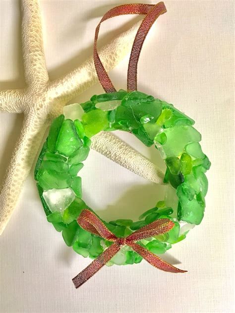 Genuine Sea Glass Wreath Christmas Tree Ornament Nautical Etsy