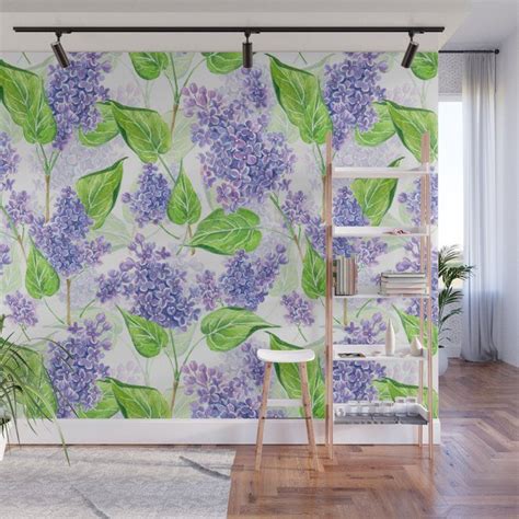 Violet Lilacs Watercolor Wall Mural By Katerinamitkova Wallmural