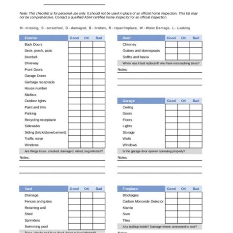 Printable Home Inspection Report Template Word Sample Inspection