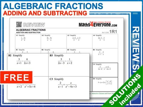 Gcse Revision Algebraic Fractions Adding And Subtracting Teaching