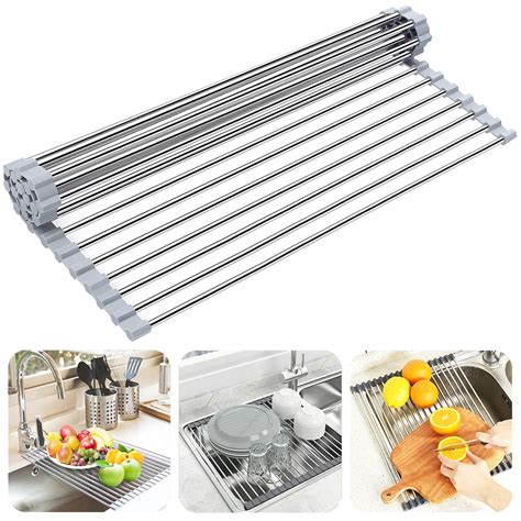 Buy Searik Over The Sink Dish Drying Rack Roll Up Sink Dish Drainer Rack Foldable Kitchen