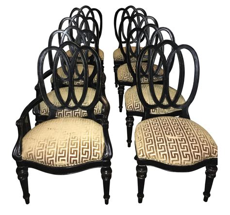 Black Wood & Gold Upholstered Dining Chairs - S/8 | Chairish