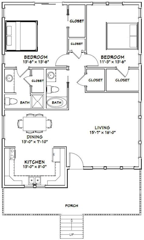 30x40 House 2 Bedroom 2 Bath 1136 Sq Ft Pdf Floor Plan