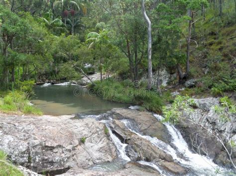 Waterfalls Among Lush Tropical Bushland In Australia Stock Photo