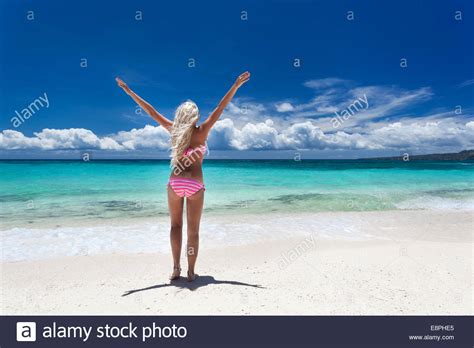 Woman In Bikini On Tropical Beach Philippines Boracay Stock Photo Alamy