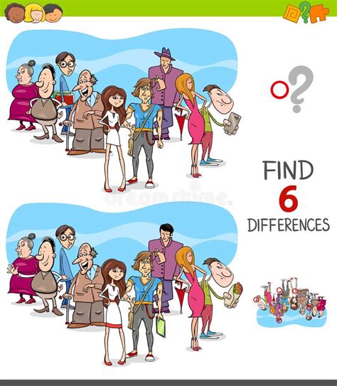 Find Differences Game With People Characters Stock Vector