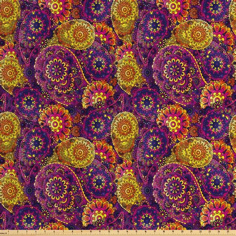 Vintage Fabric By The Yard Traditional Paisley Motifs Pattern Oriental