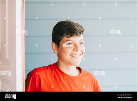Portrait Of Boy Looking Away From Camera Stock Photo Alamy