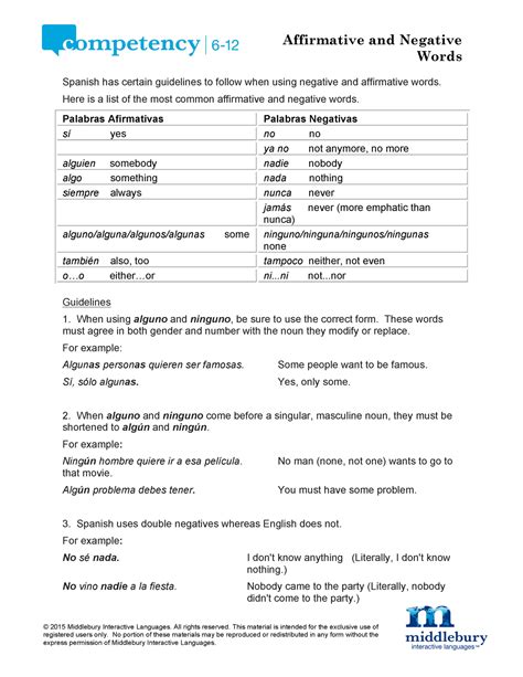 Affirmative And Neg Words Pdf Spanish Notes Affirmative And Negative