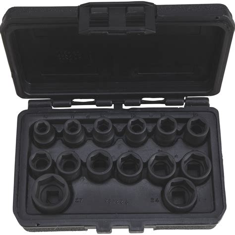 Klutch Chrome Moly 12in Drive Impact Socket Set — 14 Pc Metric