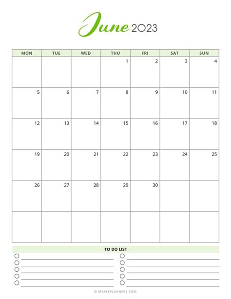 Free Printable June 2023 Monthly Calendar Monday Start