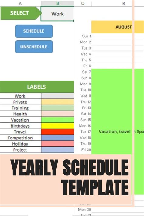 2022 Yearly Schedule Excel Template Yearly Digital Planner Etsy