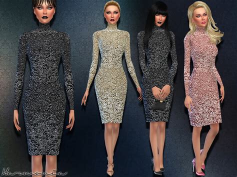 The Sims Resource Luxury Sequin Dress With Turtleneck By Harmonia