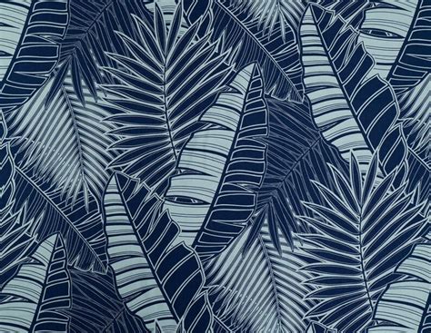 Navy Palm Leaf Hawaiian Print Fabric Cotton Navy Etsy