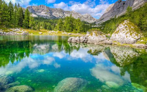 Slovenia Mountains Parks Lake Stones Scenery Triglav National Park Fir