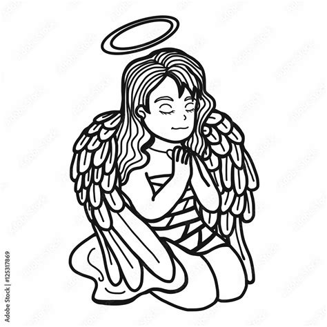 Angel Prayer Cartoon Illustration Black And White Stock Vector Adobe
