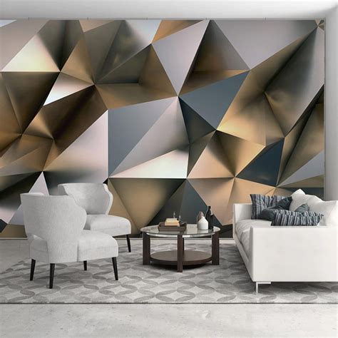 Custom 3d Photo Wallpaper Modern Abstract Golden Geometric Etsy