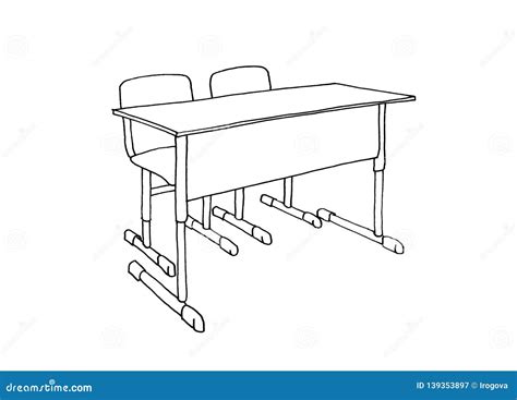 Graphic Sketch School Desk And Two Chairs Stock Illustration