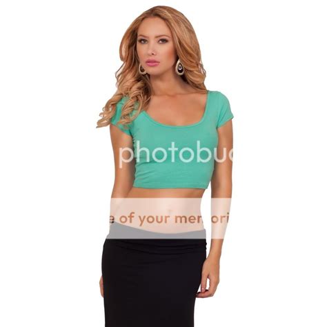 Cap Sleeve Scoop Neck Trendy Fitted Cotton Casual Midriff Shirt Sexy Chic Top