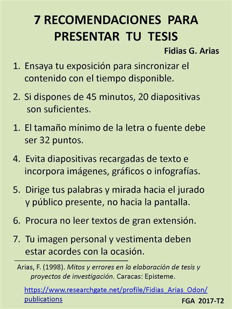 Fidias Arias Metodología 7 Recomendaciones Para Presentar Tu Tesis