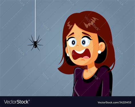 Scared Woman Being Afraid A Spider Cartoon Vector Image