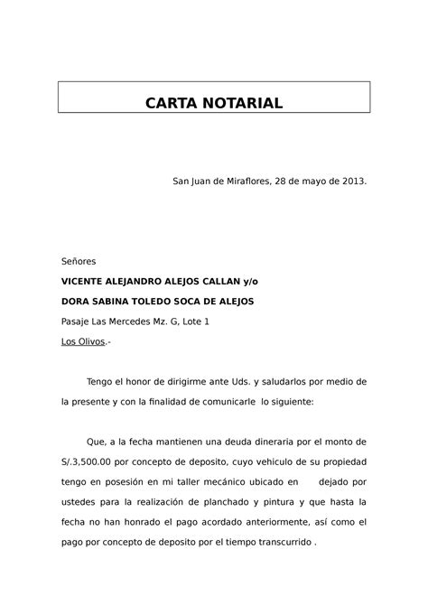 Carta Notarial Desalojo Carta Notarial San Juan De Miraflores 28 De