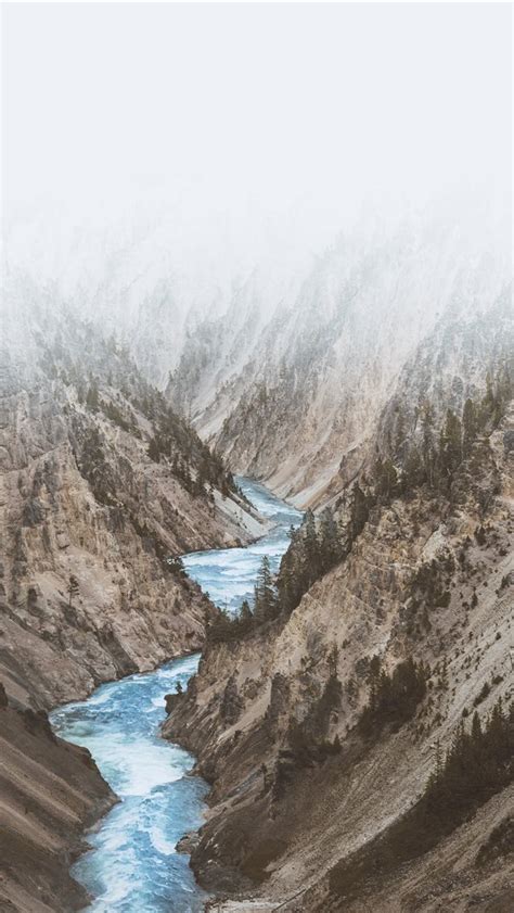 River Between Mountains Under White Clouds Iphone Wallpapers Free Download