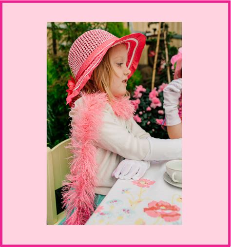 Girls Tea Party Dress Up Play Set With Fuchsia Sun Hat Boa Plastic P