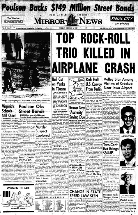The Day The Music Died Historical Newspaper Newspaper Headlines Buddy Holly