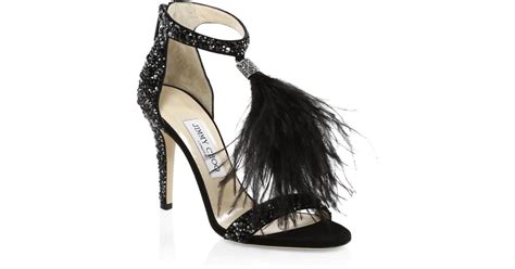 jimmy choo viola crystal and ostrich feather stilettos in black lyst