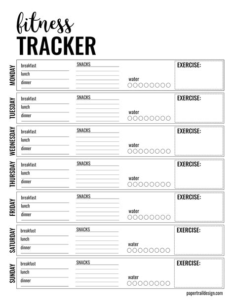 Health And Fitness Tracker Free Printable Planner Page Paper Trail Design