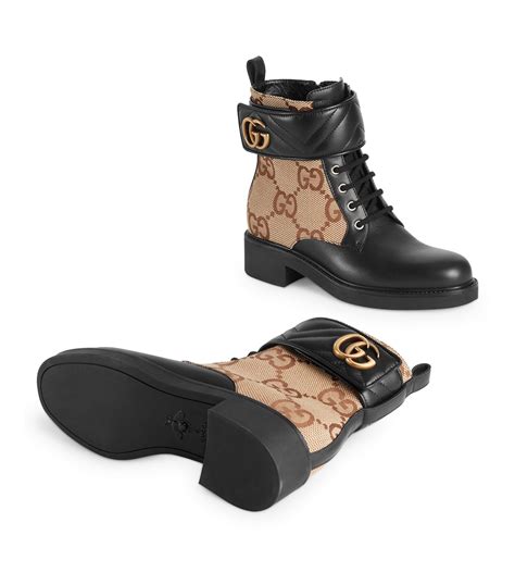 Gucci Black Leather Monogram Lace Up Boots Harrods Uk