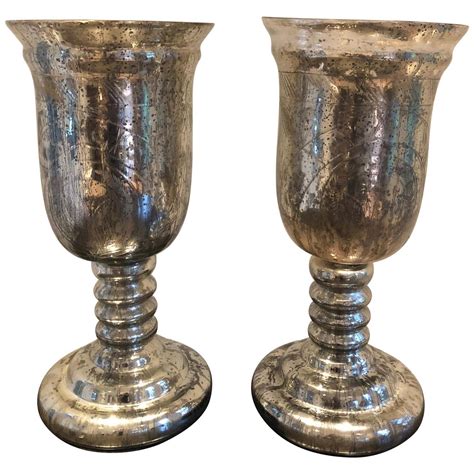 Large Pair Of Antique Mercury Glass Hurricanes For Sale At 1stdibs