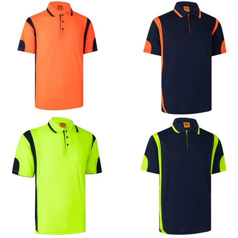 Hi Vis Polo Shirts Short Sleeve Work Tops Tee Tradie Safety Workwear