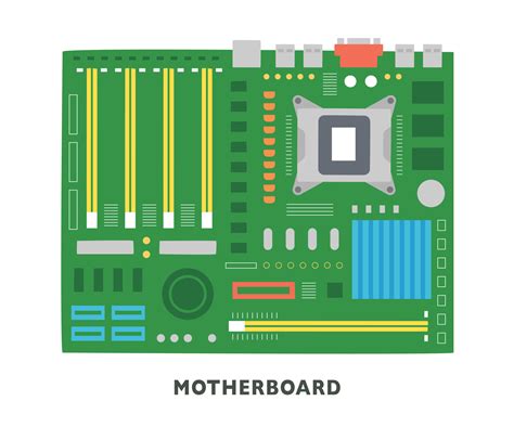 Computer Parts Motherboard Flat Design Style Vector Illustration