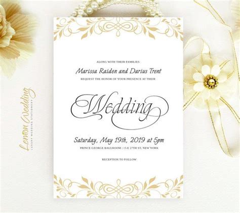 Elegant Wedding Invitations Gold Simple Calligraphy Invitation