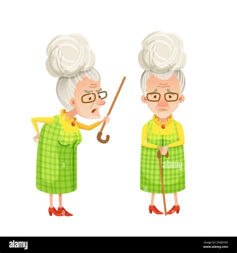 Senior Woman With Walking Stick Grandma Feel Angry Sad Or Sick Stock