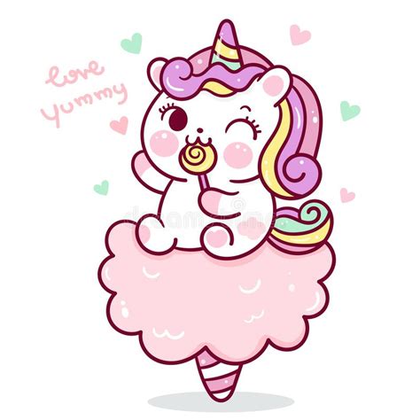 Flat Unicorn Fairy Cartoon Pony Child Vector On Cotton Candy Kawaii