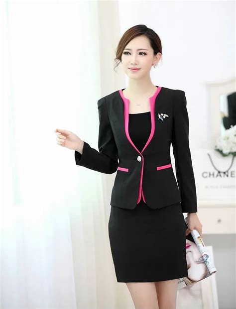 long sleeve uniform styles business suits with jackets and dress fashion novelty black apricot