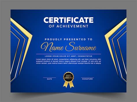 Premium Vector Blue And Gold Certificate Of Achievement Template With