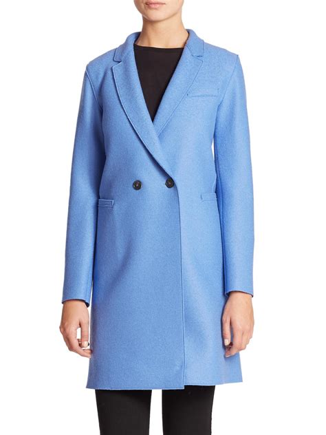 Harris Wharf London Wool Double Breasted Coat In Blue Lyst