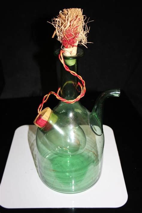 Vintage Wine Decanter Green Bottle Ice Chamber Insert Blown Glass Made