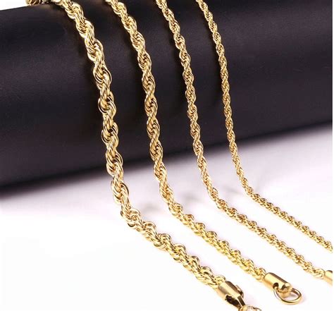 18k Gold Plated Rope Chain 4mm Hip Hop Gold Silver Cuban Etsy