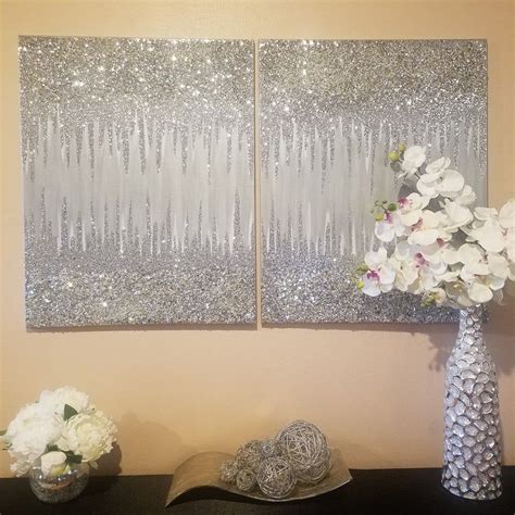 Original Silver Waterfall Abstract Glitter Art Set Made To Order